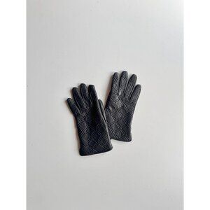 CR Black Quilted Leather Acrylic Knit Lined Gloves, Size L